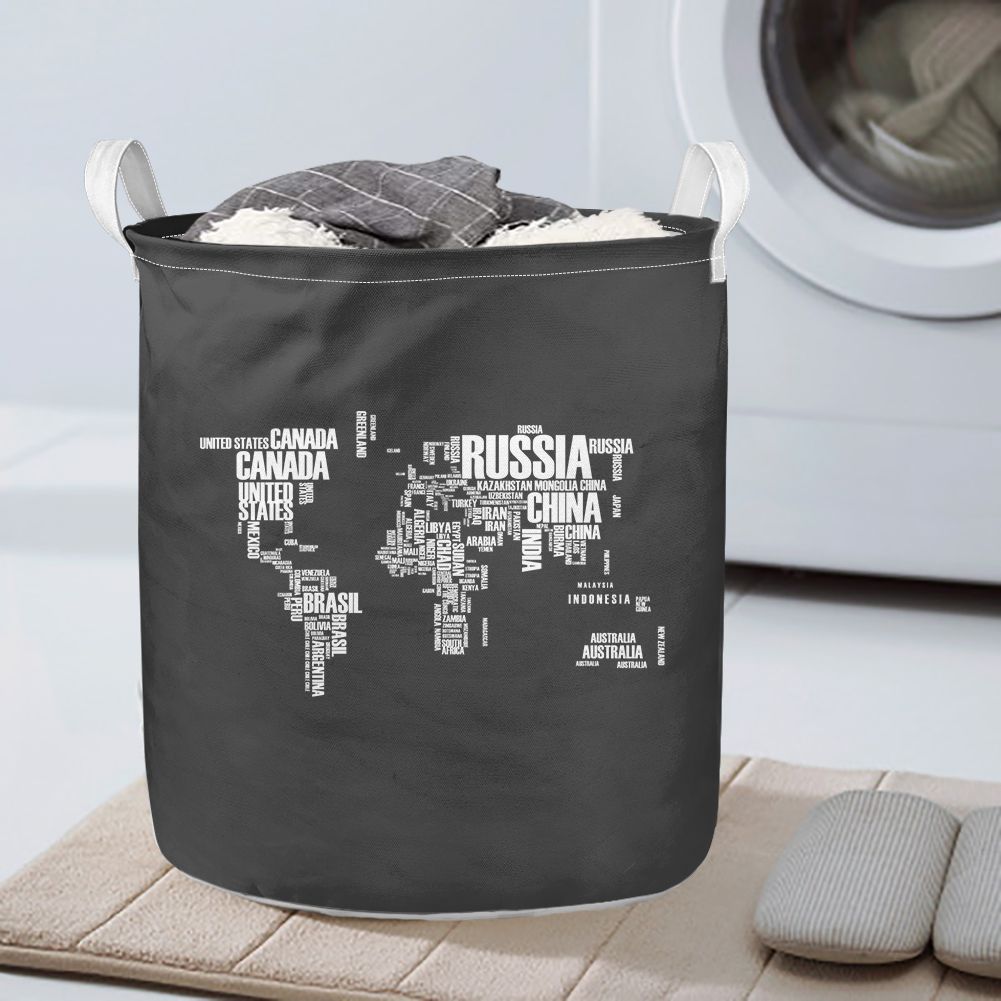 World Map (Text) Designed Laundry Baskets