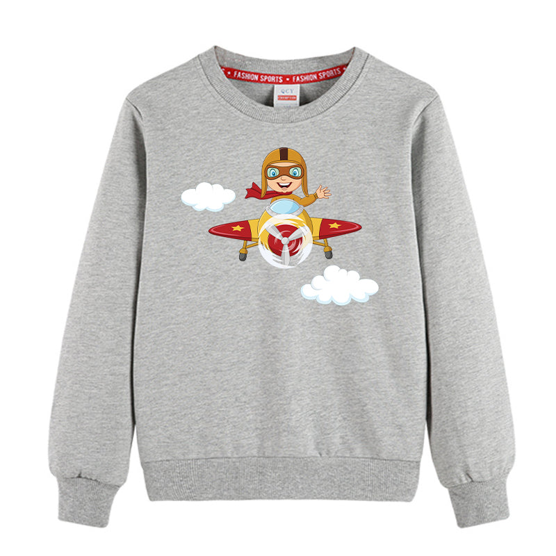 Cartoon Little Boy Operating Plane (Edition 2) Designed "CHILDREN" Sweatshirts