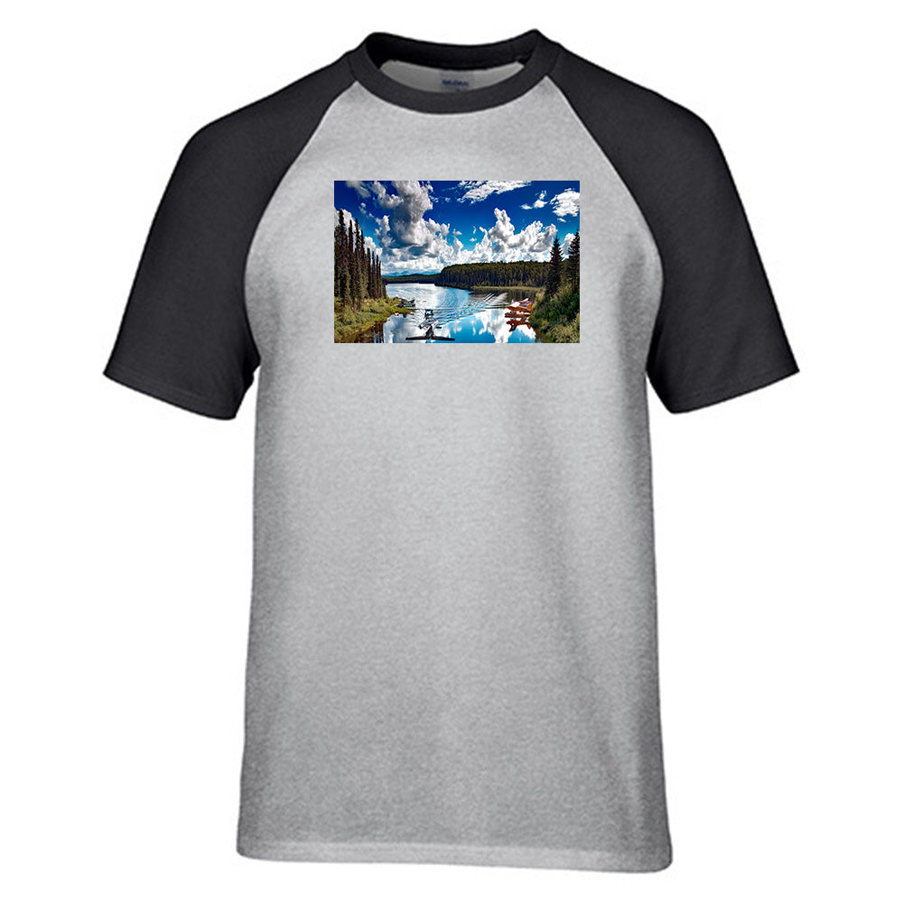Amazing Scenary & Sea Planes Designed Raglan T-Shirts