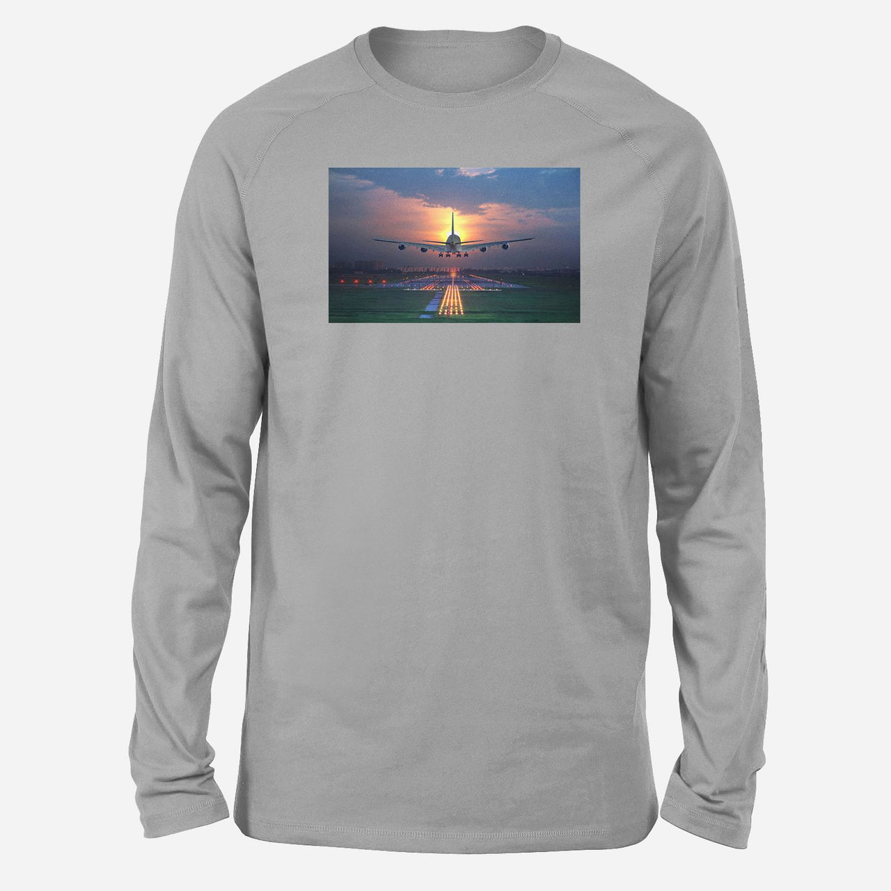 Super Airbus A380 Landing During Sunset Designed Long-Sleeve T-Shirts