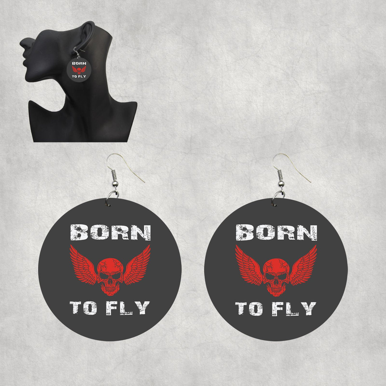 Born To Fly SKELETON Designed Wooden Drop Earrings