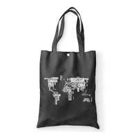 Thumbnail for World Map (Text) Designed Tote Bags