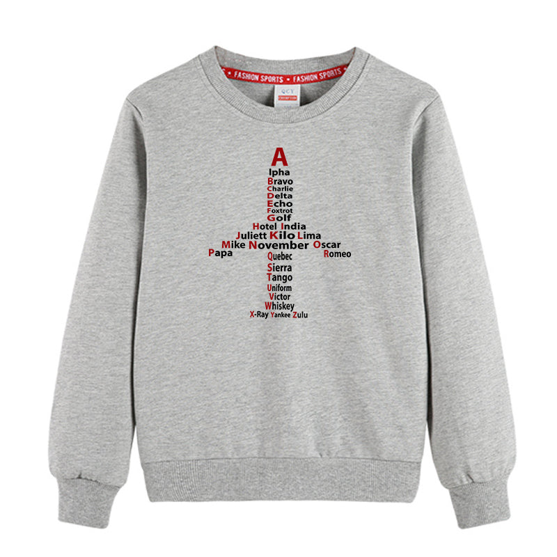 Airplane Shape Aviation Alphabet Designed "CHILDREN" Sweatshirts