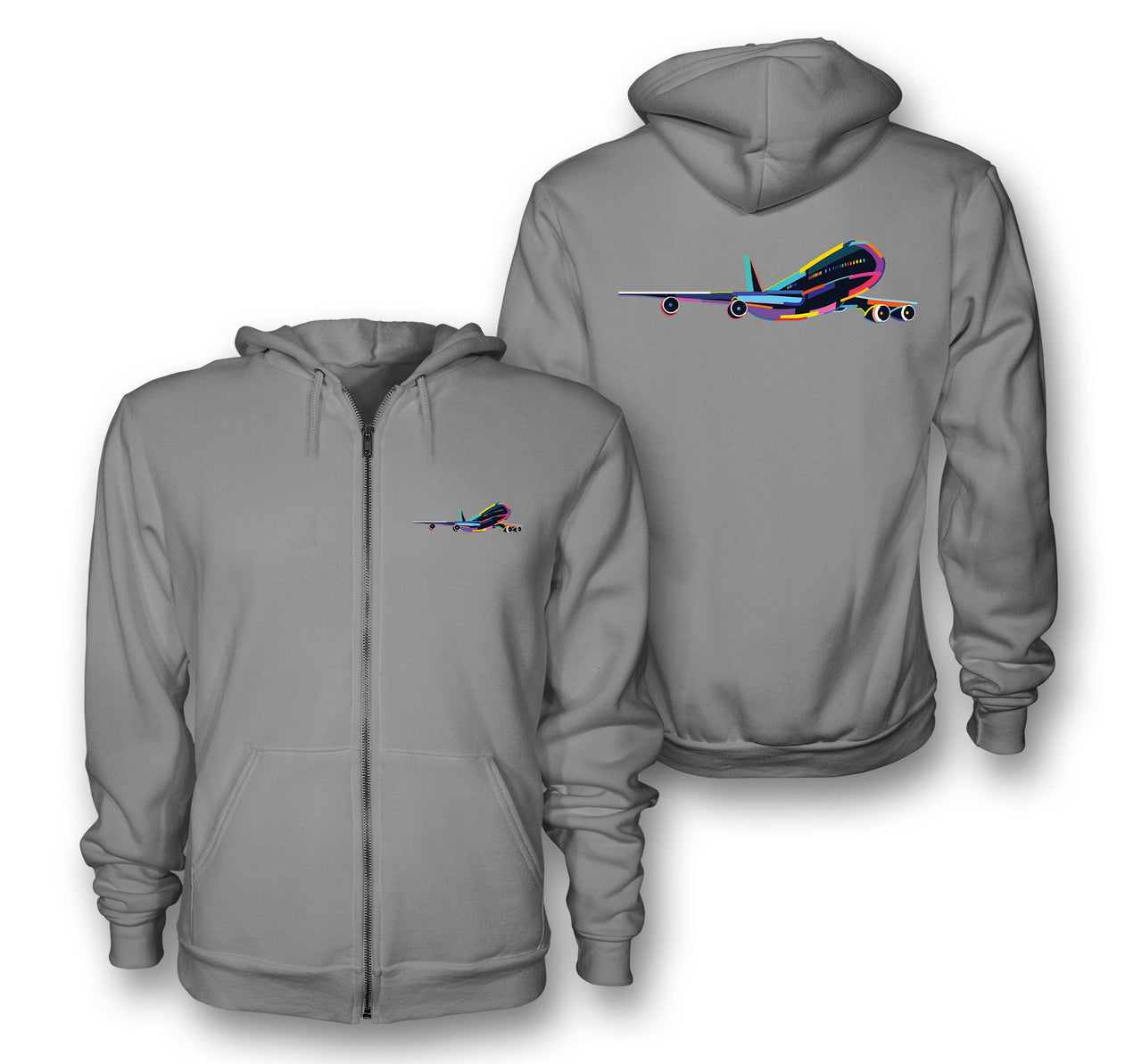 Multicolor Airplane Designed Zipped Hoodies