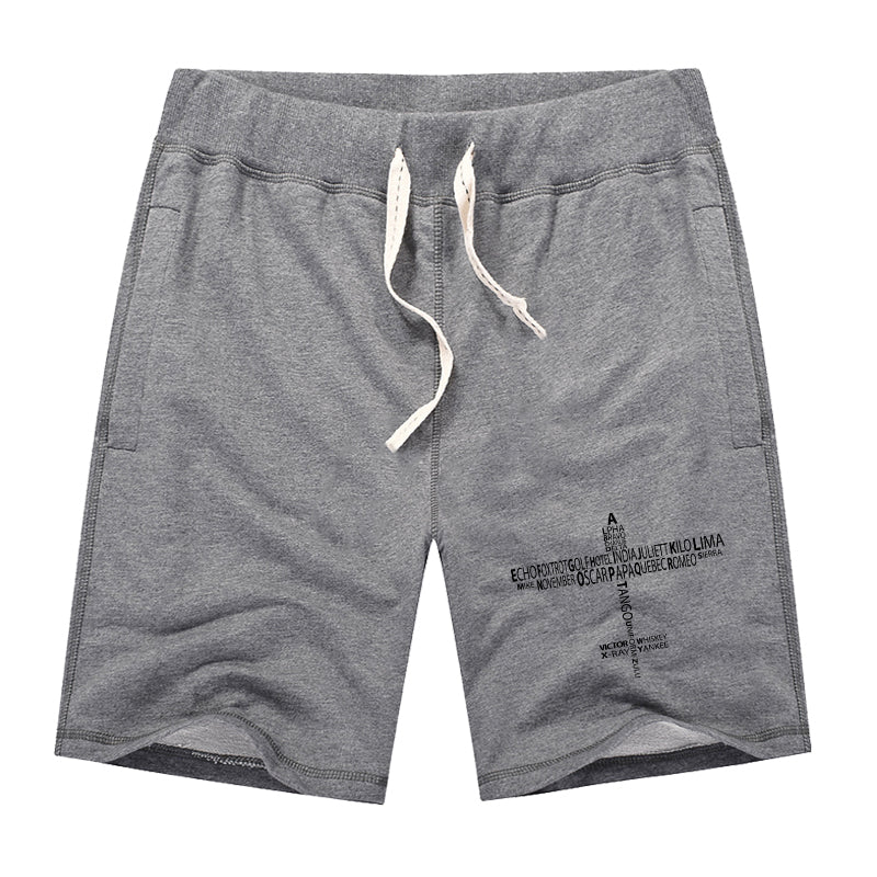Propeller Shape Aviation Alphabet Designed Cotton Shorts