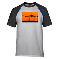 Thumbnail for Close up to Boeing 747 Landing at Sunset Designed Raglan T-Shirts