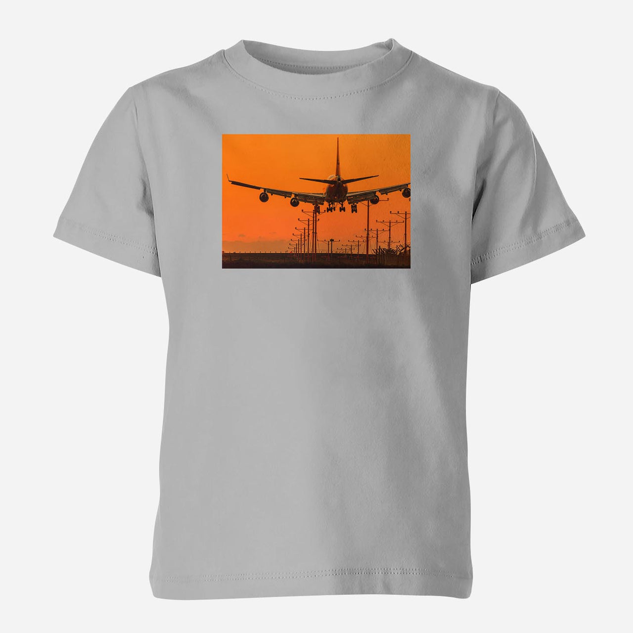 Close up to Boeing 747 Landing at Sunset Designed Children T-Shirts