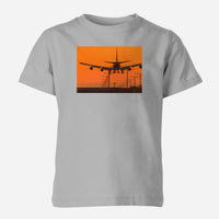 Thumbnail for Close up to Boeing 747 Landing at Sunset Designed Children T-Shirts