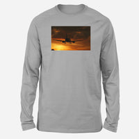 Thumbnail for Beautiful Aircraft Landing at Sunset Designed Long-Sleeve T-Shirts