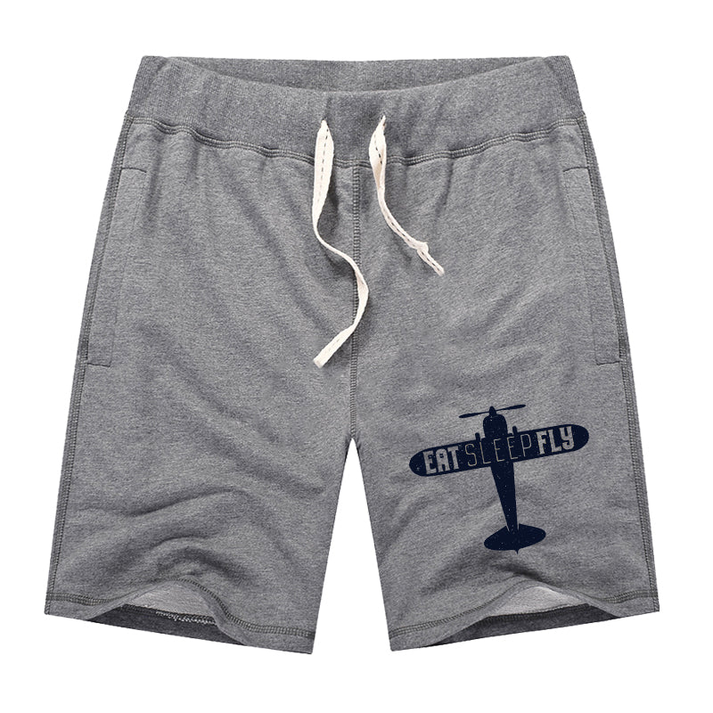 Eat Sleep Fly & Propeller Designed Cotton Shorts