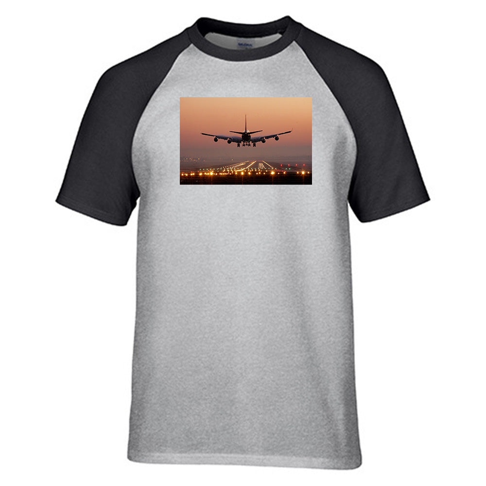 Landing Boeing 747 During Sunset Designed Raglan T-Shirts