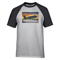 Thumbnail for Old Airplane Parked During Sunset Designed Raglan T-Shirts