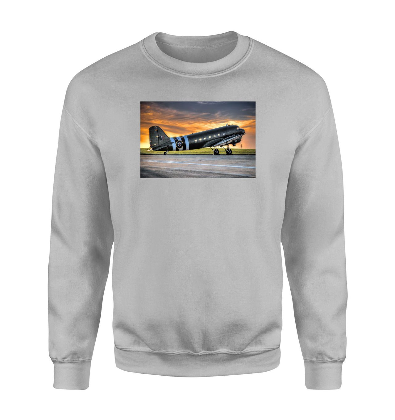 Old Airplane Parked During Sunset Designed Sweatshirts