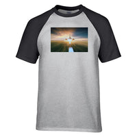 Thumbnail for Airplane Flying Over Runway Designed Raglan T-Shirts