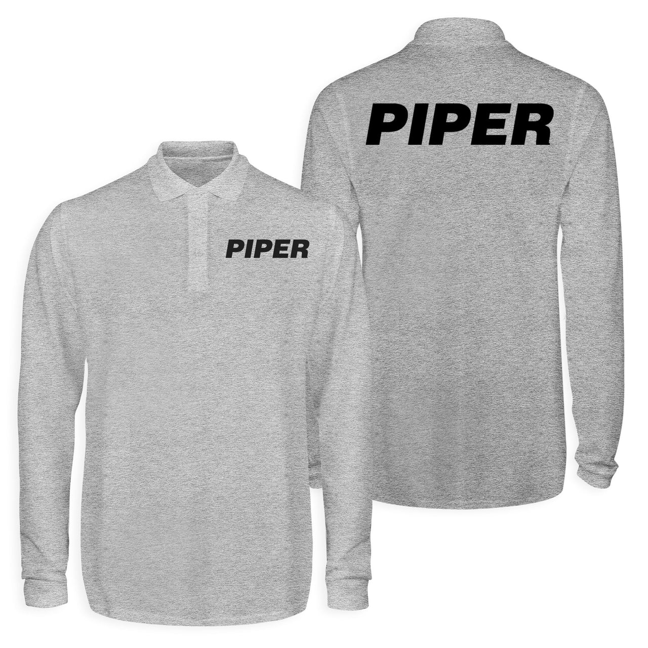 Piper & Text Designed Long Sleeve Polo T-Shirts (Double-Side)