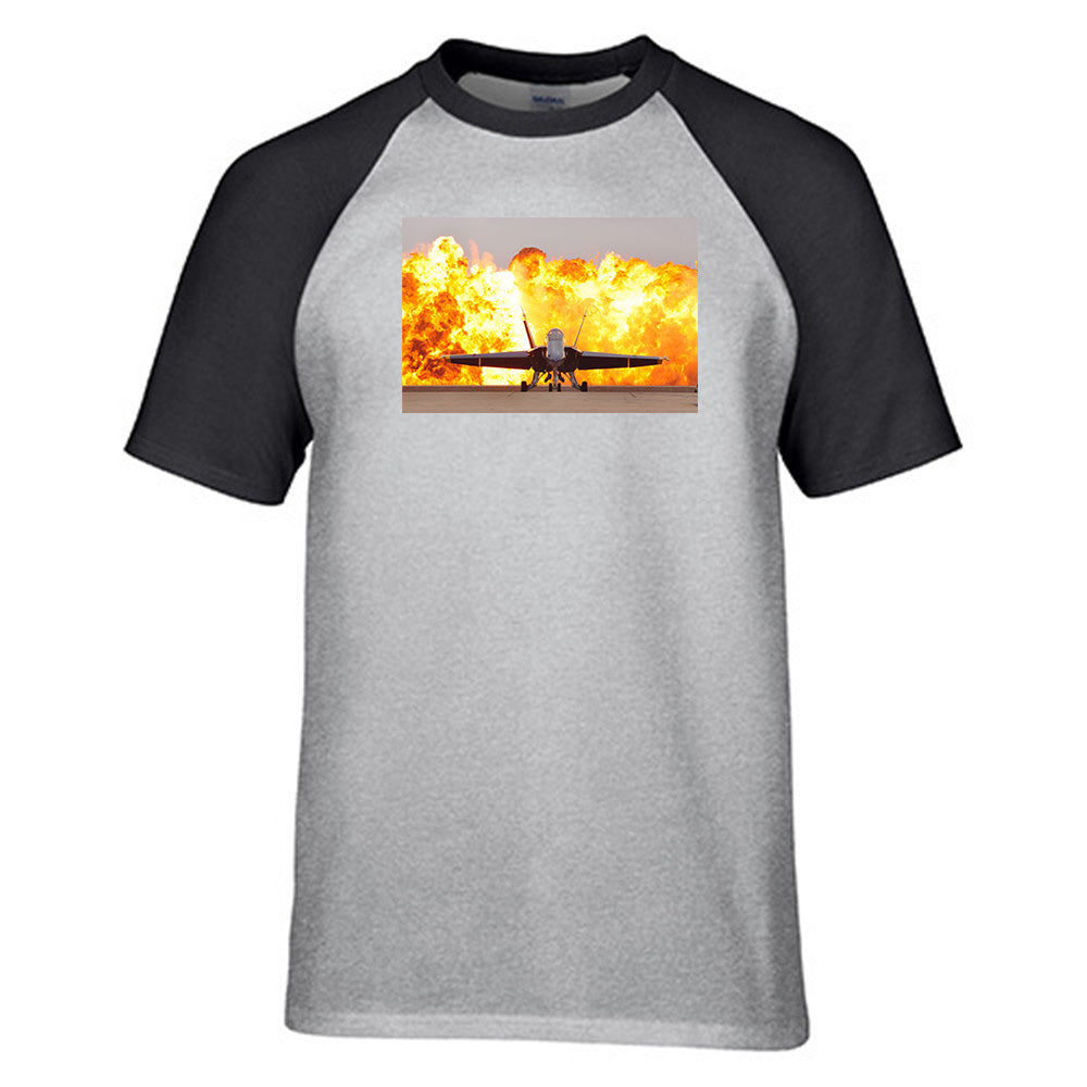 Face to Face with Air Force Jet & Flames Designed Raglan T-Shirts