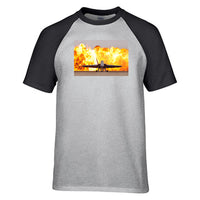 Thumbnail for Face to Face with Air Force Jet & Flames Designed Raglan T-Shirts