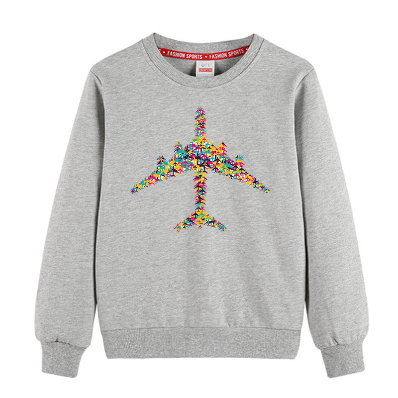 Colourful Airplane Designed "CHILDREN" Sweatshirts