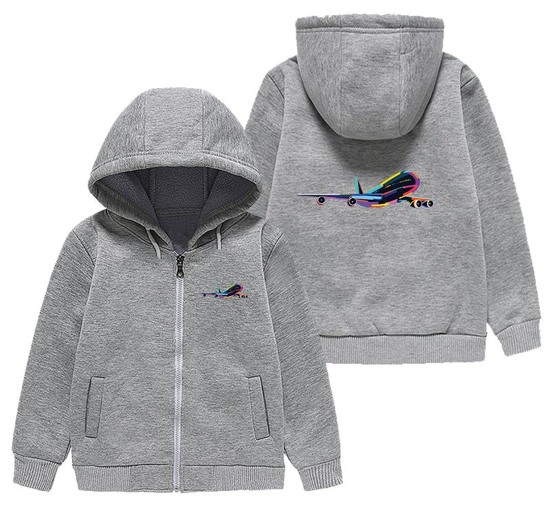 Multicolor Airplane Designed "CHILDREN" Zipped Hoodies