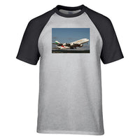 Thumbnail for Departing Emirates A380 Designed Raglan T-Shirts
