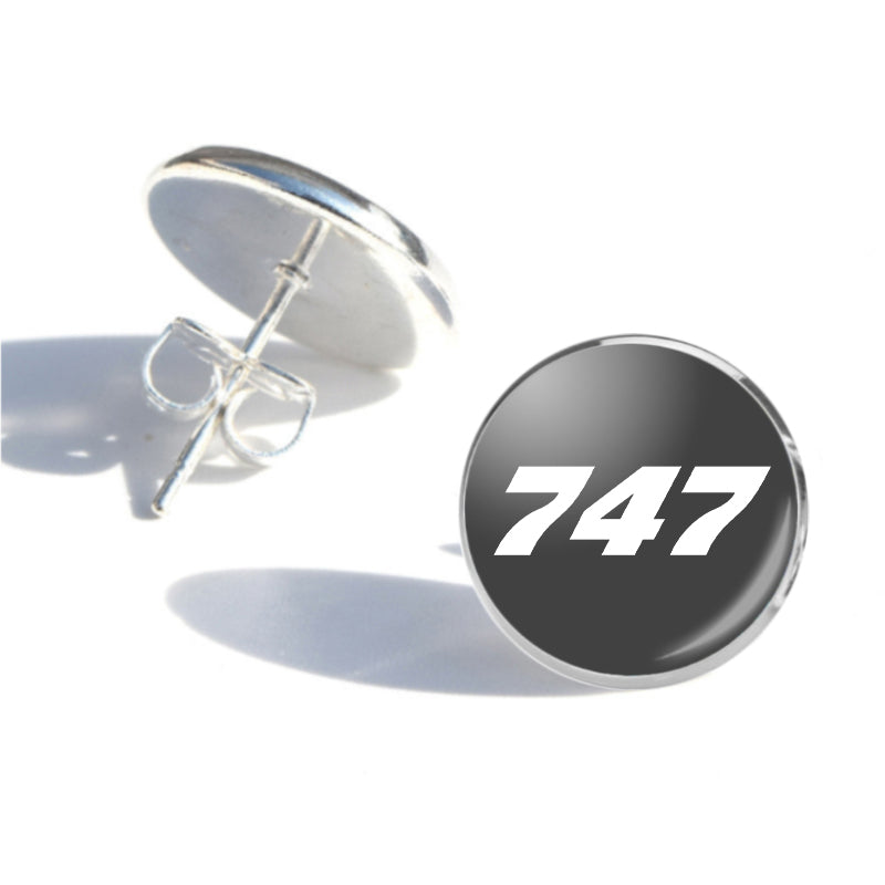 747 Flat Text Designed Stud Earrings