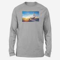 Thumbnail for Airliner Jet Cruising over Clouds Designed Long-Sleeve T-Shirts