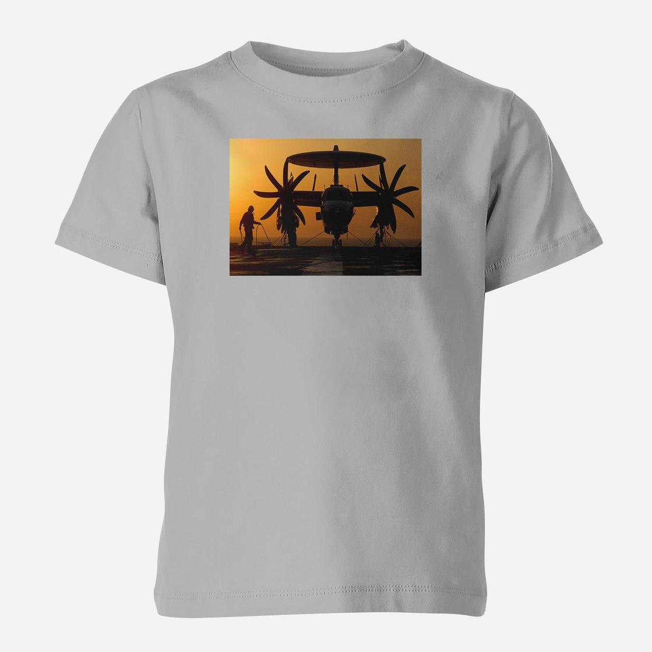 Military Plane at Sunset Designed Children T-Shirts
