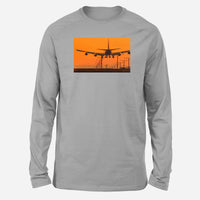 Thumbnail for Close up to Boeing 747 Landing at Sunset Designed Long-Sleeve T-Shirts