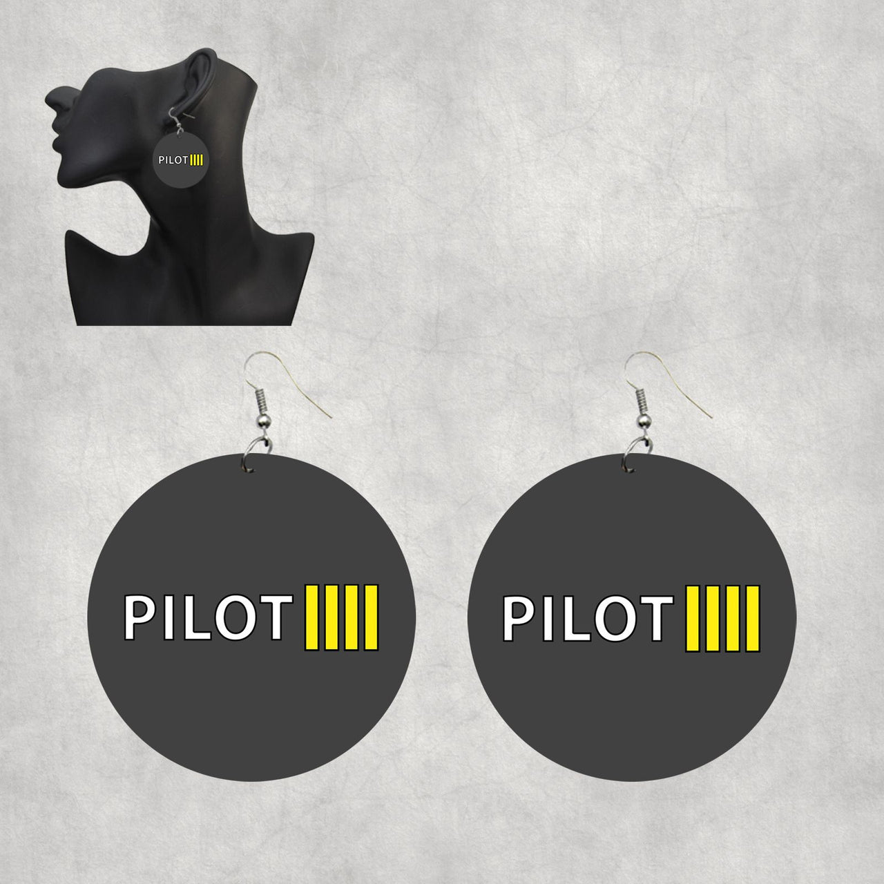 Pilot & Stripes (4 Lines) Designed Wooden Drop Earrings