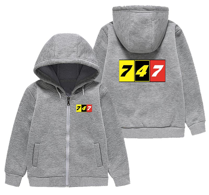 Flat Colourful 747 Designed "CHILDREN" Zipped Hoodies