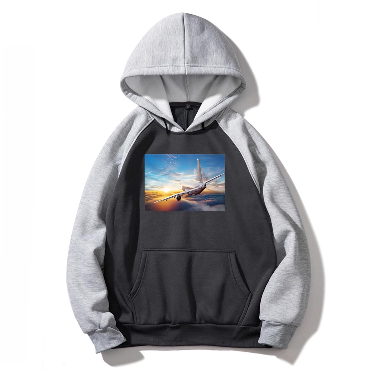 Airplane Flying over Big Buildings Designed Colourful Hoodies