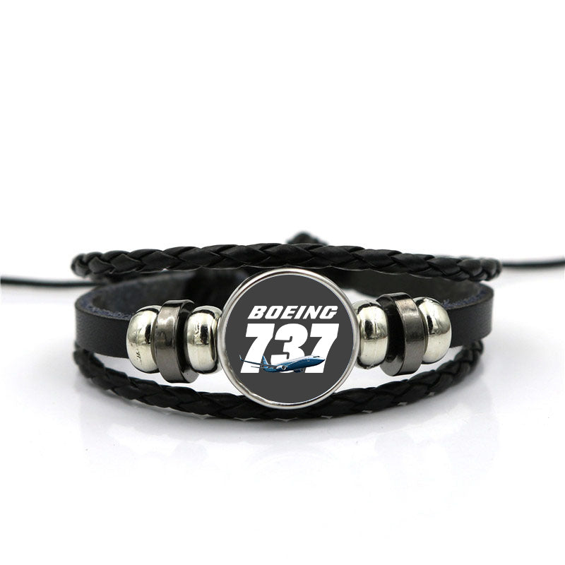 Super Boeing 737+Text Designed Leather Bracelets