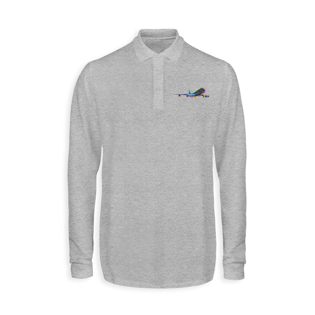 Multicolor Airplane Designed Long Sleeve Polo T-Shirts