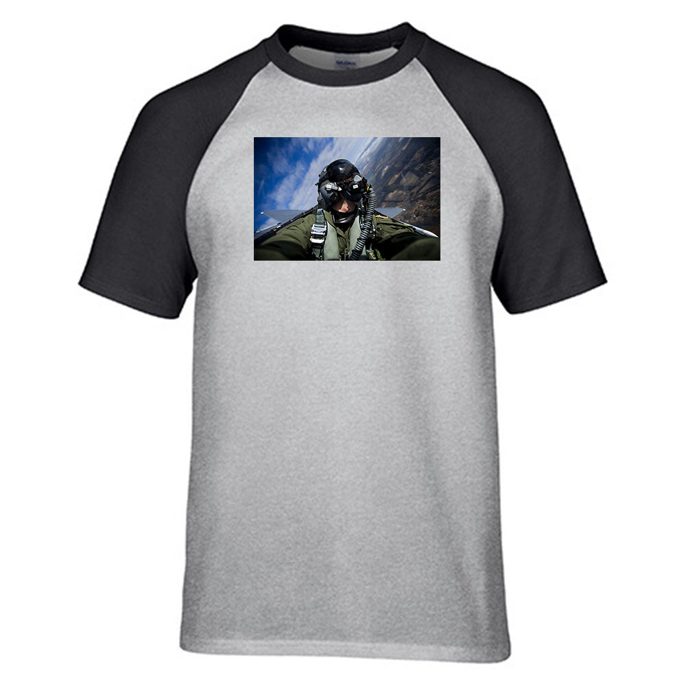 Amazing Military Pilot Selfie Designed Raglan T-Shirts