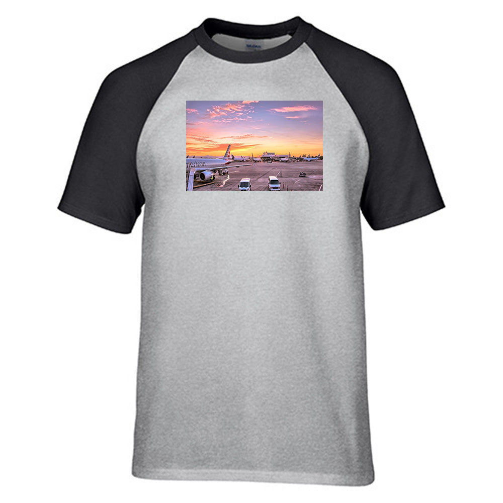 Airport Photo During Sunset Designed Raglan T-Shirts