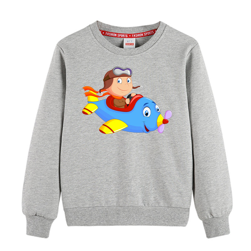 Little Boy Operating an Airplane Designed "CHILDREN" Sweatshirts