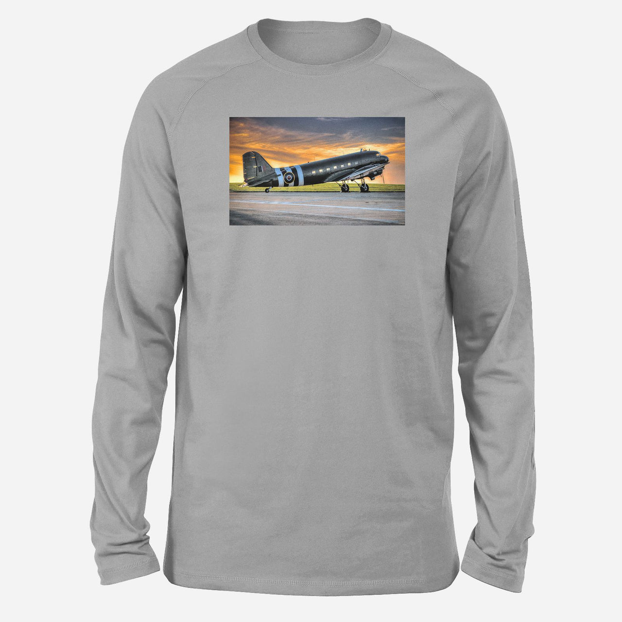Old Airplane Parked During Sunset Designed Long-Sleeve T-Shirts
