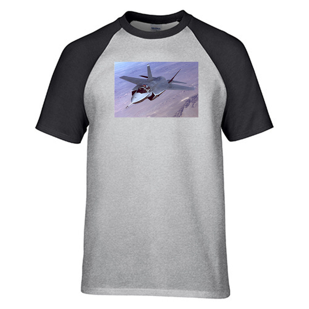 Fighter Jet 35 Captured in the Air Designed Raglan T-Shirts