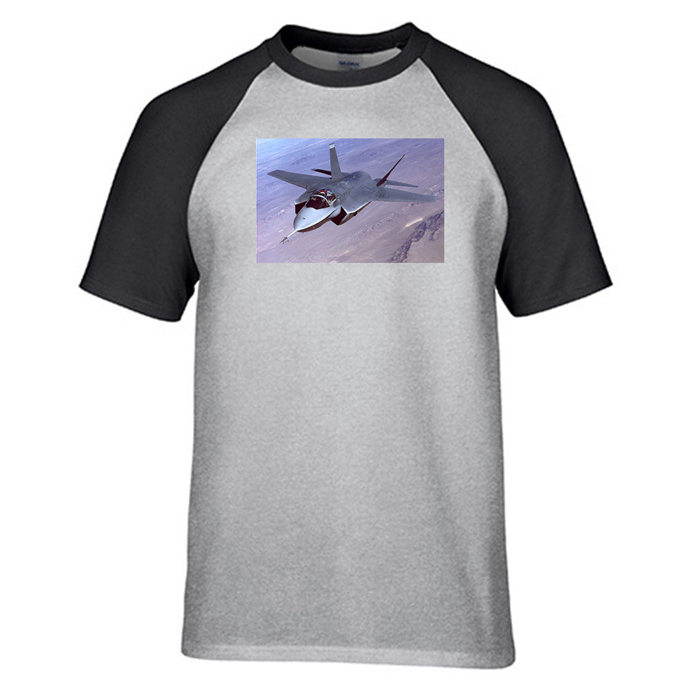 Fighting Falcon F35 Captured in the Air Designed Raglan T-Shirts