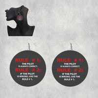 Thumbnail for Rule 1 - Pilot is Always Correct Designed Wooden Drop Earrings
