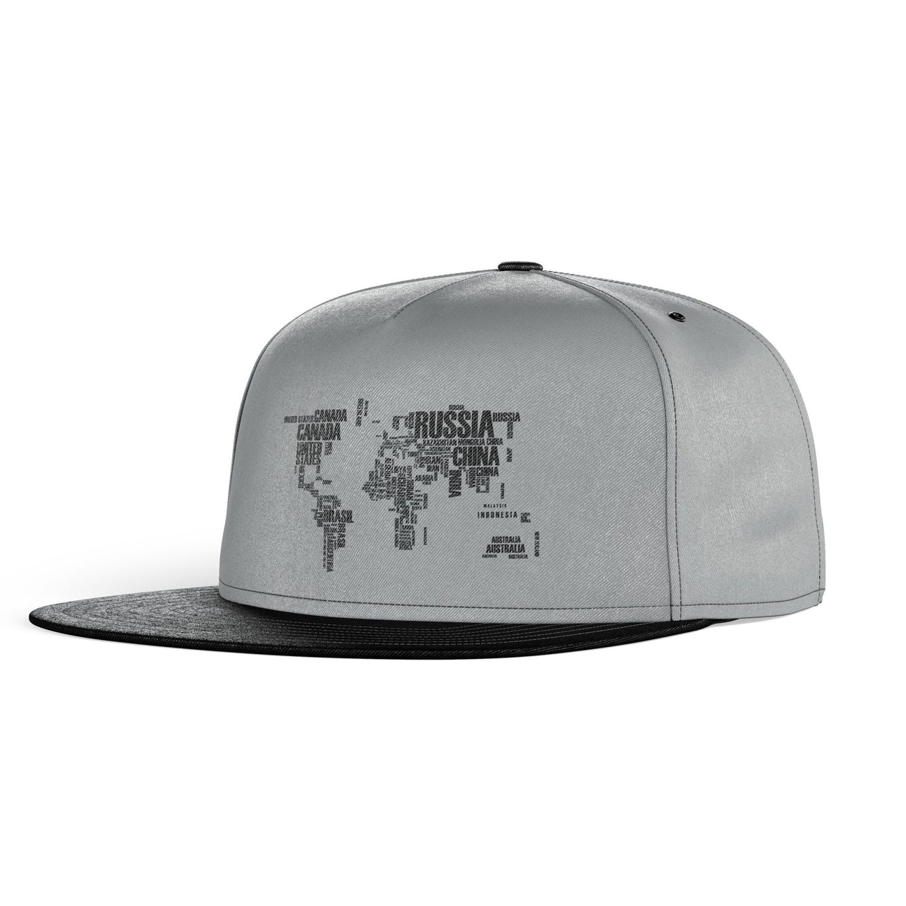 World Map (Text) Designed Snapback Caps & Hats
