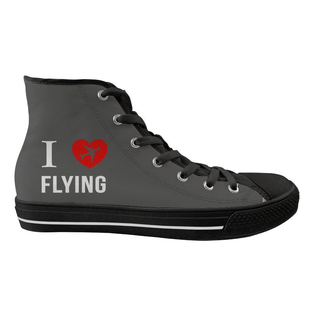 I Love Flying Designed Long Canvas Shoes (Men)