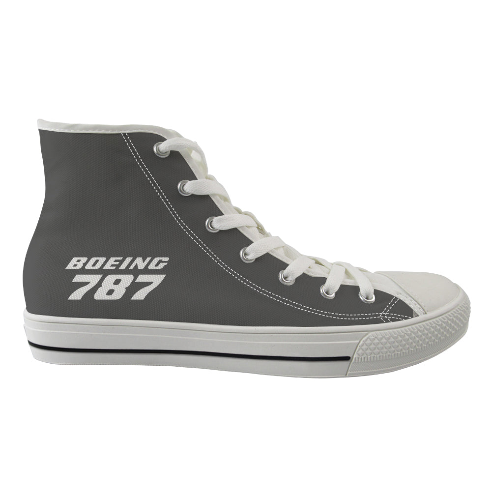 Boeing 787 & Text Designed Long Canvas Shoes (Women)