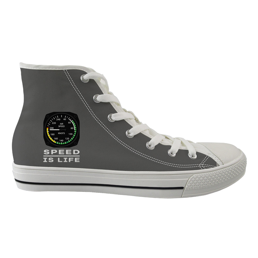 Speed Is Life Text Designed Long Canvas Shoes (Women)