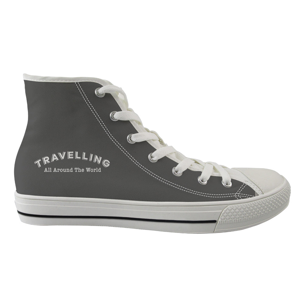 Travelling All Around The World Designed Long Canvas Shoes (Women)