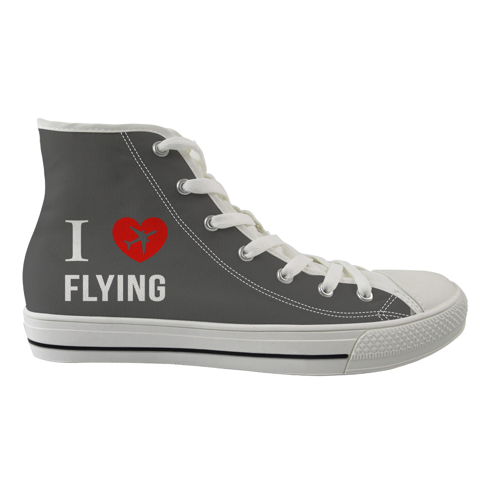 I Love Flying Designed Long Canvas Shoes (Women)