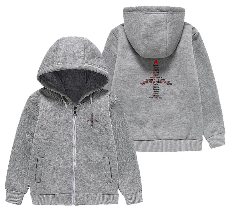 Airplane Shape Aviation Alphabet Designed "CHILDREN" Zipped Hoodies
