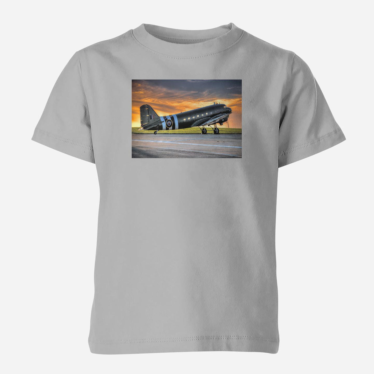 Old Airplane Parked During Sunset Designed Children T-Shirts