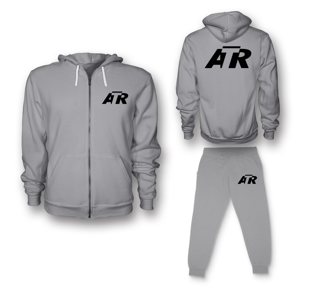 ATR & Text Designed Zipped Hoodies & Sweatpants Set