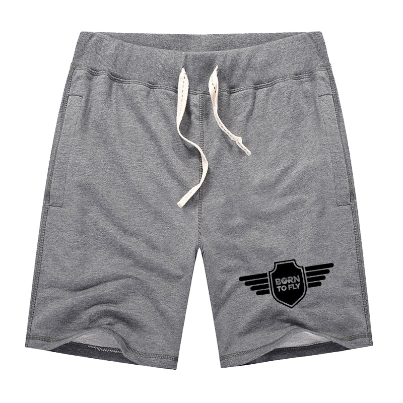 Born To Fly & Badge Designed Cotton Shorts